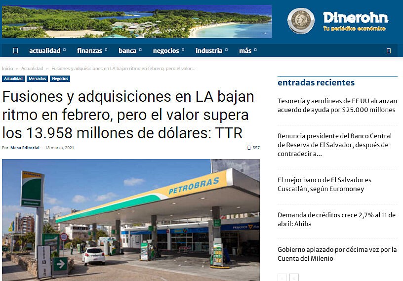 Fusiones y adquisiciones en LA bajan ritmo en febrero, pero el valor supera los 13.958 millones de dlares: TTR